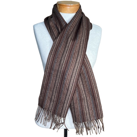 Perry Ellis 100% Wool Unisex Striped Scarf with Fringe EUC - Picture 6 of 6